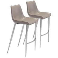 Kirkland's Home Silver & Beige Faux Leather Bar Stools, Set Of 2- Bar Stools & Counter Height Stools