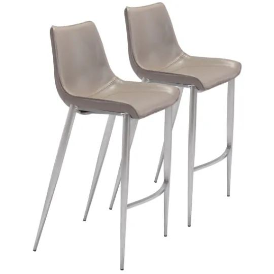 Kirkland's Home Silver & Beige Faux Leather Bar Stools, Set Of 2- Bar Stools & Counter Height Stools