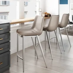 Kirkland's Home Silver & Beige Leather Counter Stools, Set Of 2- Bar Stools & Counter Height Stools