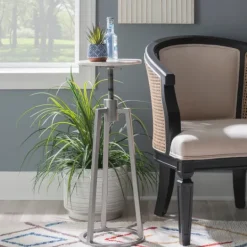 Kirkland's Home Silver And White Marble Adjustable Drink Table- Accent & End Tables