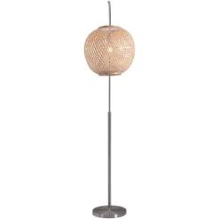 Kirkland's Home Silver Arch Woven Shade Floor Lamp- Floor Lamps