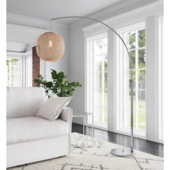 Kirkland's Home Silver Arch Woven Shade Floor Lamp- Floor Lamps