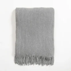 Kirkland's Home Silver Blue Chenille Ribbed Throw- Blankets & Throws