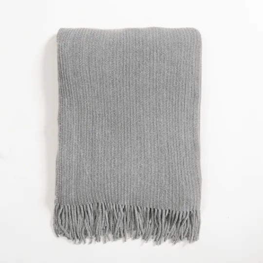 Kirkland's Home Silver Blue Chenille Ribbed Throw- Blankets & Throws