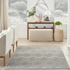 Kirkland's Home Silver Diamond Outdoor Area Rug, 6X9- Outdoor Rugs
