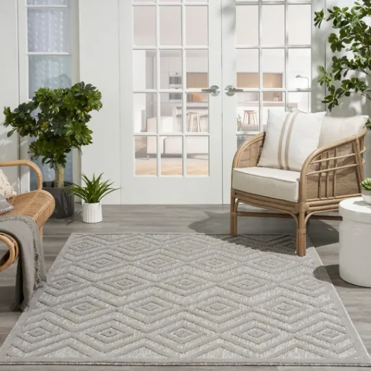Kirkland's Home Silver Diamond Outdoor Area Rug, 6X9- Outdoor Rugs