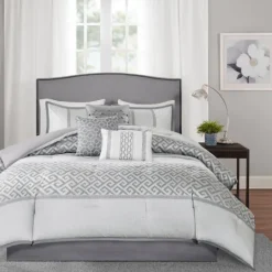 Kirkland's Home Silver Geometric Stripes 7-Pc. King Comforter Set- Comforters