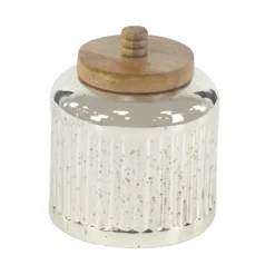 Kirkland's Home Silver Glass Jars With Wooden Lids, Set Of 3- Decorative Bowls & Jars