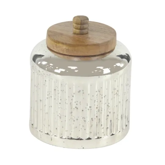 Kirkland's Home Silver Glass Jars With Wooden Lids, Set Of 3- Decorative Bowls & Jars