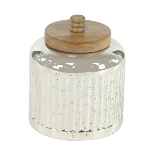 Kirkland's Home Silver Glass Jars With Wooden Lids, Set Of 3- Decorative Bowls & Jars