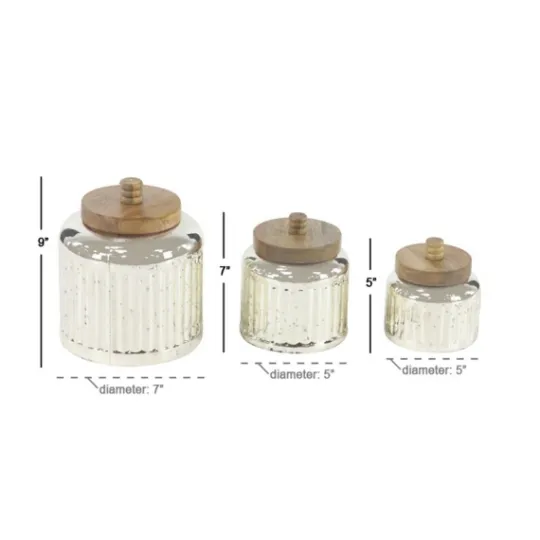 Kirkland's Home Silver Glass Jars With Wooden Lids, Set Of 3- Decorative Bowls & Jars