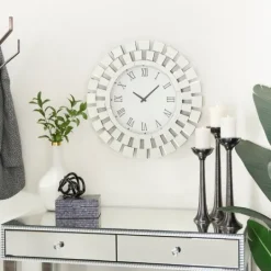 Kirkland's Home Silver Glass Mirror Abstract Wall Clock- Clocks