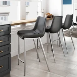 Kirkland's Home Silver Leather Counter Stools, Set Of 2- Bar Stools & Counter Height Stools