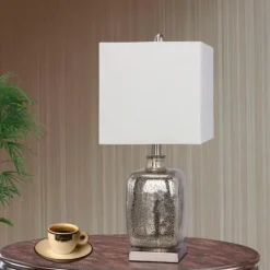 Kirkland's Home Silver Mercury Glass Square Table Lamp- Table Lamps