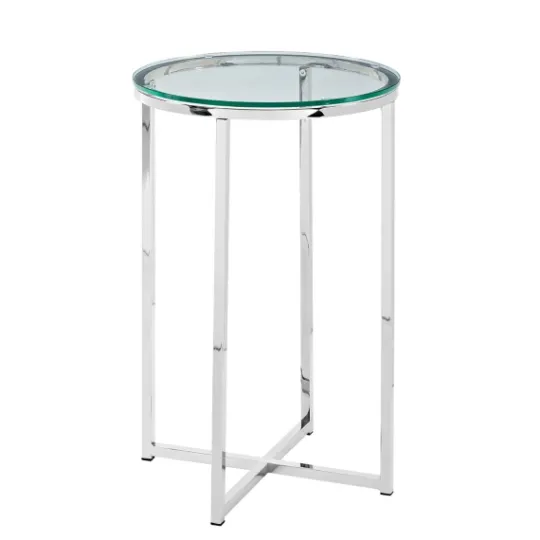 Kirkland's Home Silvery Glass Top X Base Round Accent Table- Accent & End Tables
