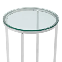 Kirkland's Home Silvery Glass Top X Base Round Accent Table- Accent & End Tables