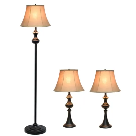 Kirkland's Home Simple Bronze Metal 3-Pc. Floor And Table Lamp Set- Table Lamps