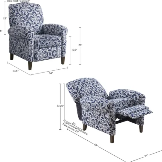 Kirkland's Home Sky Blue Fretwork Upholstered High Back Recliner- Accent Chairs