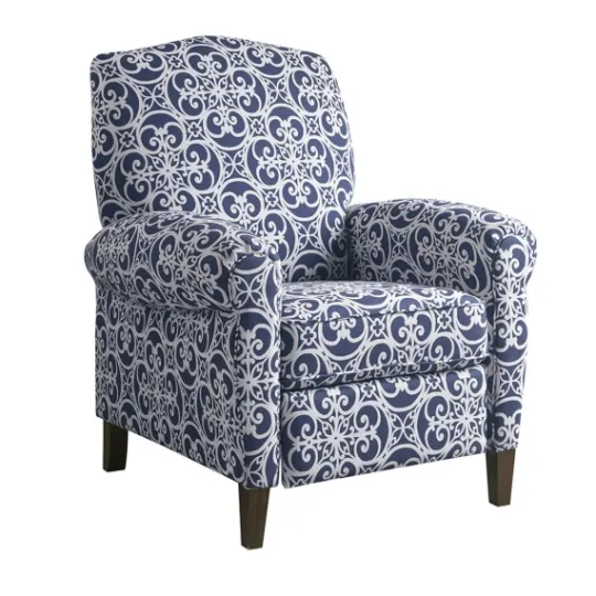 Kirkland's Home Sky Blue Fretwork Upholstered High Back Recliner- Accent Chairs