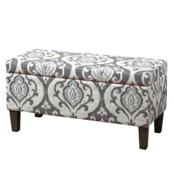 Kirkland's Home Slate Blue Ikat Storage Ottoman- Benches & Ottomans