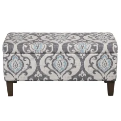 Kirkland's Home Slate Blue Ikat Storage Ottoman- Benches & Ottomans
