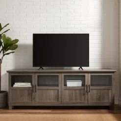 Kirkland's Home Slate Glass Paneled Door Tv Stand- Tv Stands & Media Consoles