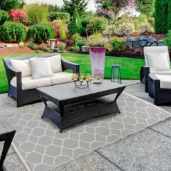 Kirkland's Home Slate Honeycomb Outdoor Area Rug, 4X6- Outdoor Rugs