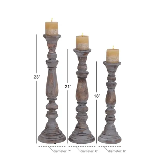 Kirkland's Home Slate Rustic Mango Wood 3-Pc. Candle Holder Set- Candle Holders