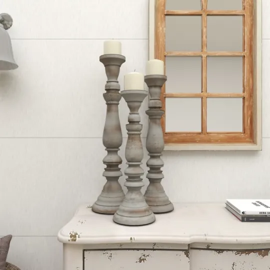 Kirkland's Home Slate Rustic Mango Wood 3-Pc. Candle Holder Set- Candle Holders