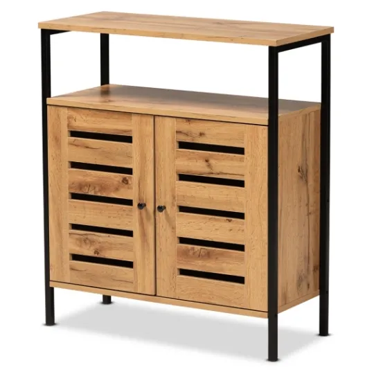 Kirkland's Home Slatted Oak Wood Cabinet- Entryway Furniture