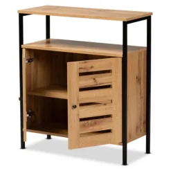 Kirkland's Home Slatted Oak Wood Cabinet- Entryway Furniture