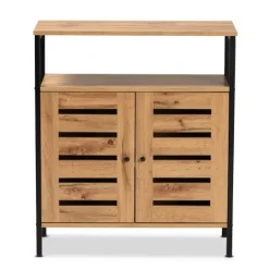 Kirkland's Home Slatted Oak Wood Cabinet- Entryway Furniture