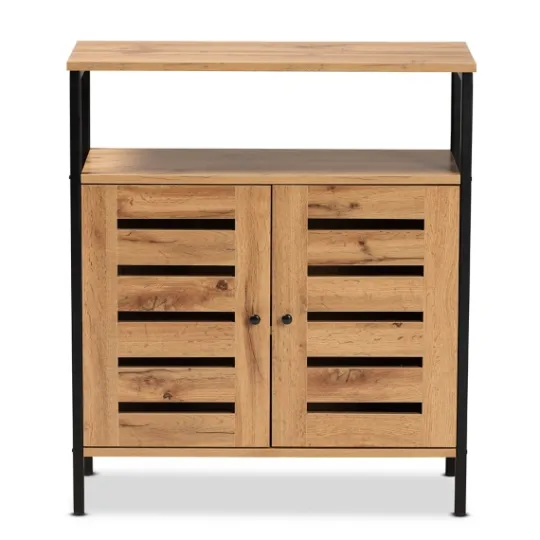 Kirkland's Home Slatted Oak Wood Cabinet- Entryway Furniture