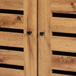 Kirkland's Home Slatted Oak Wood Cabinet- Entryway Furniture