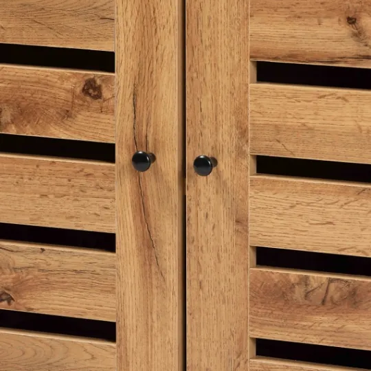 Kirkland's Home Slatted Oak Wood Cabinet- Entryway Furniture