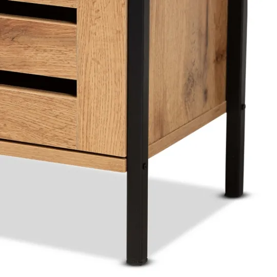 Kirkland's Home Slatted Oak Wood Cabinet- Entryway Furniture