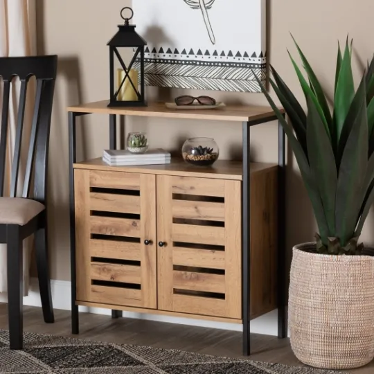 Kirkland's Home Slatted Oak Wood Cabinet- Entryway Furniture