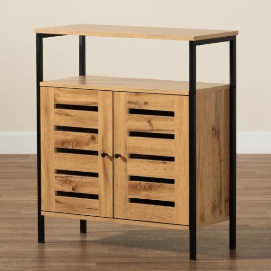 Kirkland's Home Slatted Oak Wood Cabinet- Entryway Furniture