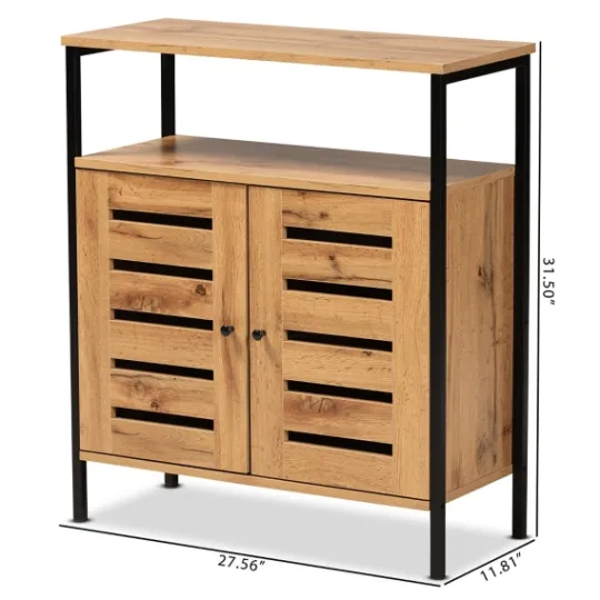 Kirkland's Home Slatted Oak Wood Cabinet- Entryway Furniture