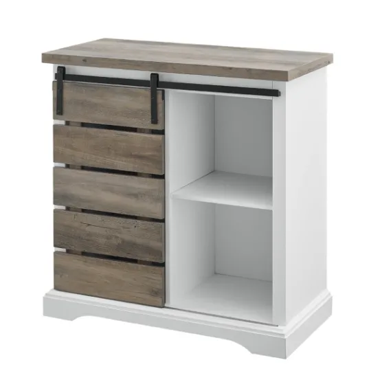 Kirkland's Home Slatted Sliding Barn Door White And Cabinet- Cabinets & Sideboards