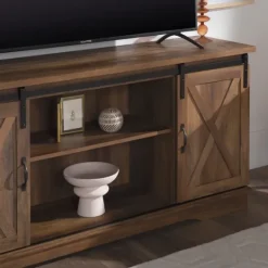 Kirkland's Home Sliding Barn Door Open Shelf Oak Tv Stand- Tv Stands & Media Consoles