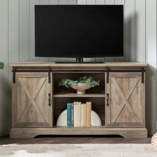 Kirkland's Home Sliding Barn Doors Corner Tv Stand- Tv Stands & Media Consoles