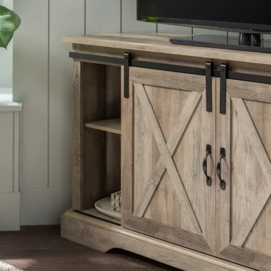 Kirkland's Home Sliding Barn Doors Corner Tv Stand- Tv Stands & Media Consoles