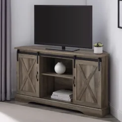 Kirkland's Home Sliding Barn Doors Corner Tv Stand- Tv Stands & Media Consoles
