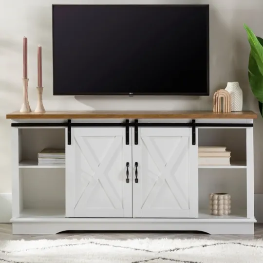 Kirkland's Home Sliding Door Rustic Oak Top Tv Stand- Tv Stands & Media Consoles