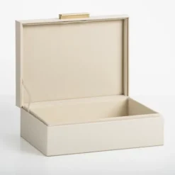 Kirkland's Home Small Beige Leather Brass Handle Box- Baskets & Boxes