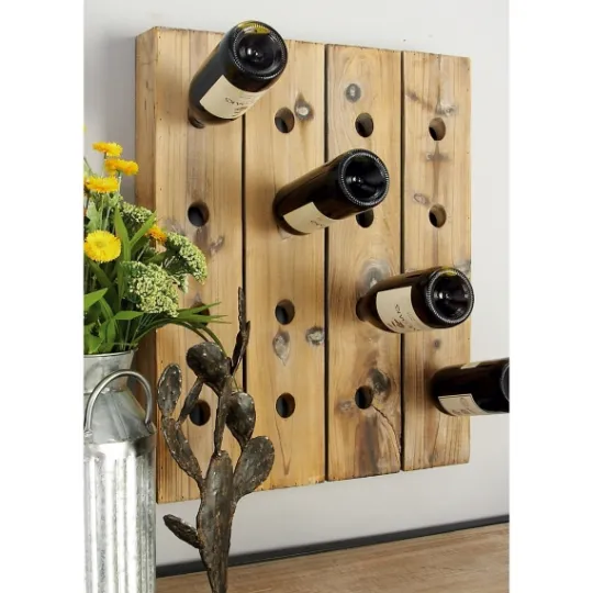 Kirkland's Home Small Rustic Barn Wood Wine Bottle Holder- Decorative Accents