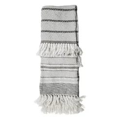 Kirkland's Home Smokey Gray Fringe Stripe Outdoor Throw Blanket- Blankets & Throws