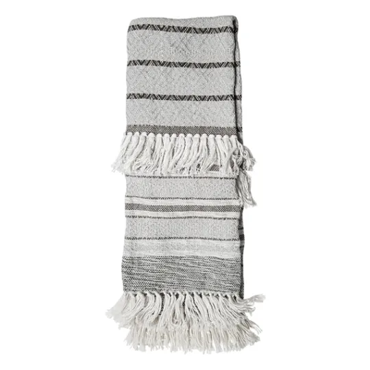 Kirkland's Home Smokey Gray Fringe Stripe Outdoor Throw Blanket- Blankets & Throws