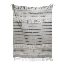 Kirkland's Home Smokey Gray Fringe Stripe Outdoor Throw Blanket- Blankets & Throws